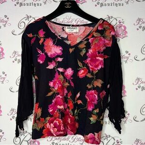 Arvanti scarf sleeve shirt y2k vintage sparkly sequin embroidered shiny floral